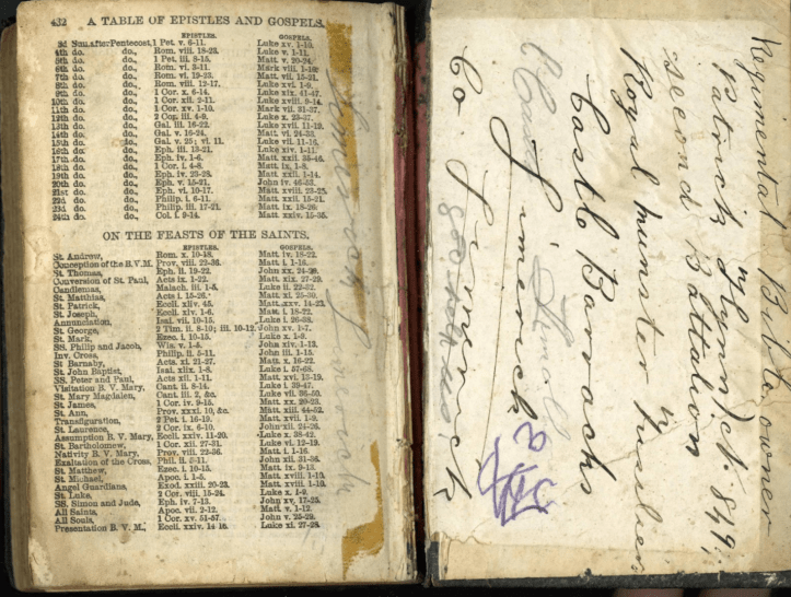 Photograph of Patrick Flynn’s Service Bible (kindly provided by his family)