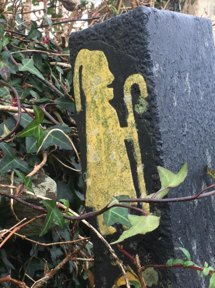 The cosan na Naomh/Saints’ Path that runs from Ventry to the top of mount Brandon. The route is marked by the an image of an medieval pilgrim.